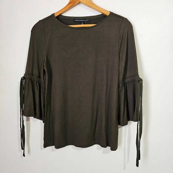NWT WHITE HOSUE BLACK MARKET OLIVE GREEN BELL 3/4 SLEEVES BLOUSE TOP SIZE XS - Picture 2 of 11